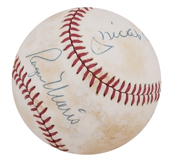 Mickey Mantle & Roger Maris Dual Signed OAL Mac Phail Baseball (JSA)